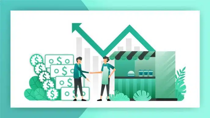 Illustration of small business funding with handshake and financial growth